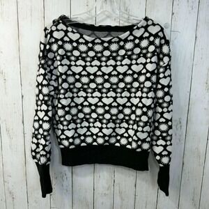 Maeve by Anthropologie Women's Black White Heart Sun Print Sweater Size XS